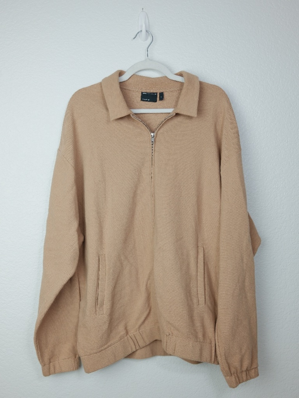 ASOS DESIGN Mens Large Beige Ribbed Zip Front Jacket Overshirt Casual